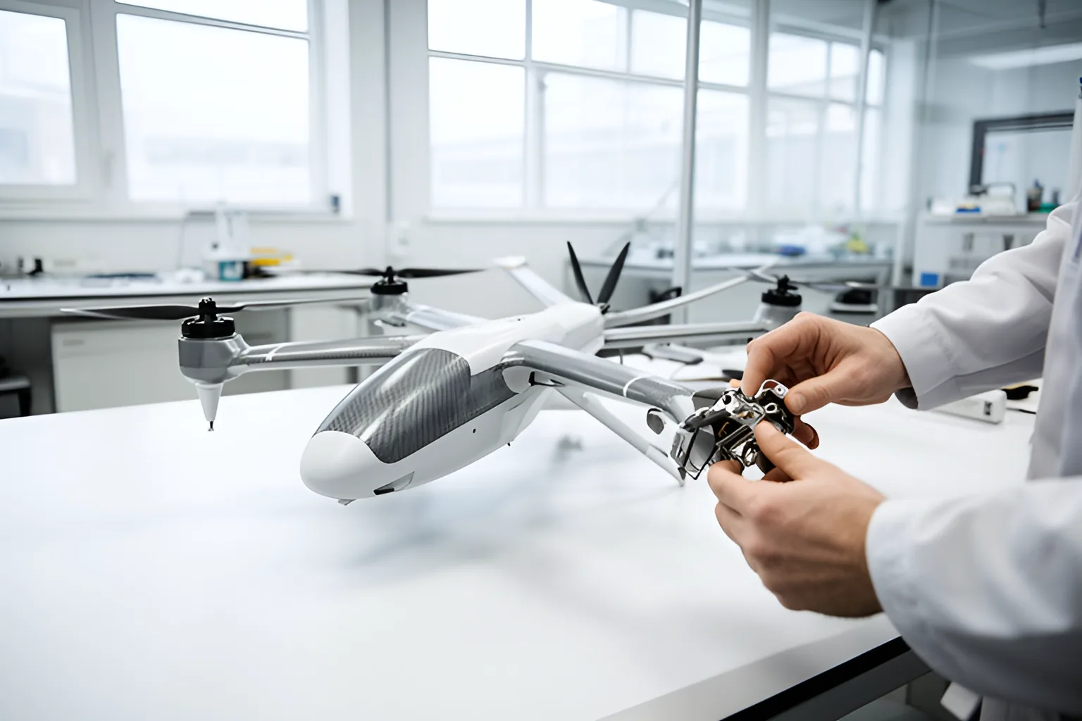 A composite UAV airframe on a test stand